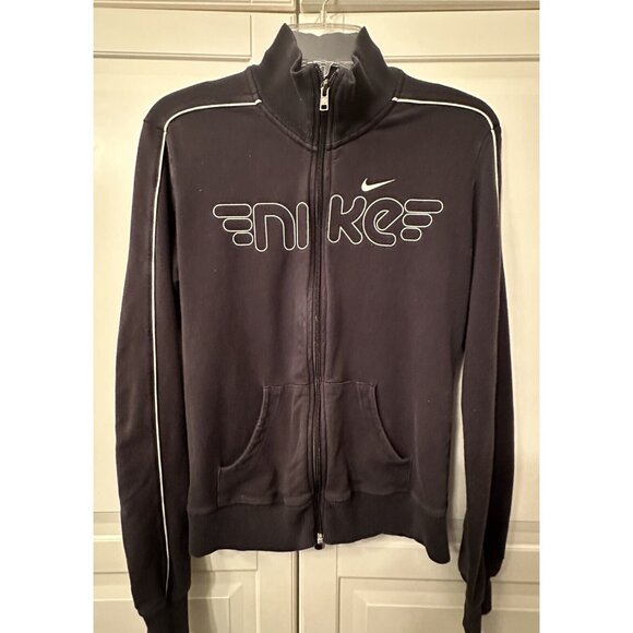 Nike Zip Up Jacket Vintage 90s Spell‎ Out The Athletic Department Black Womens M - Picture 1 of 9